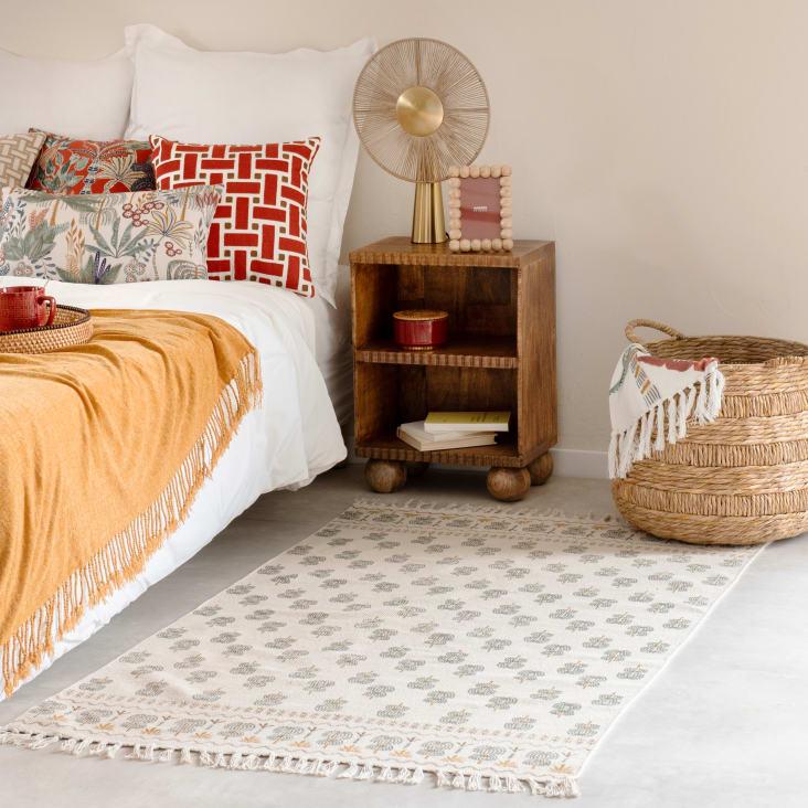 Maisons Du Monde ARAVA - Alfombra De Algodón Reciclado Con Estampado Vegetal Multicolores Y Flecos 90 X 150