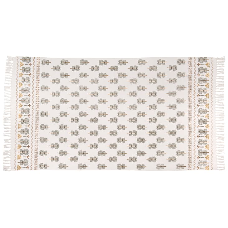 Maisons du Monde ARAVA - Alfombra de algodón reciclado con estampado vegetal multicolores y flecos 90 x 150