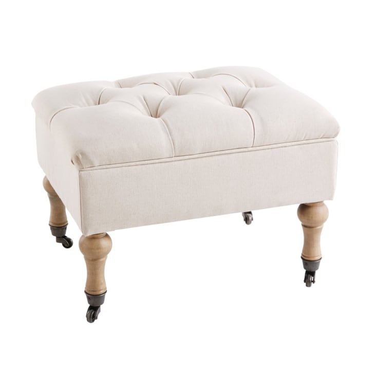 Maisons Du Monde Aristide - Puf-baúl Capitoné Con Ruedas De Lino Y Algodón Color Crudo