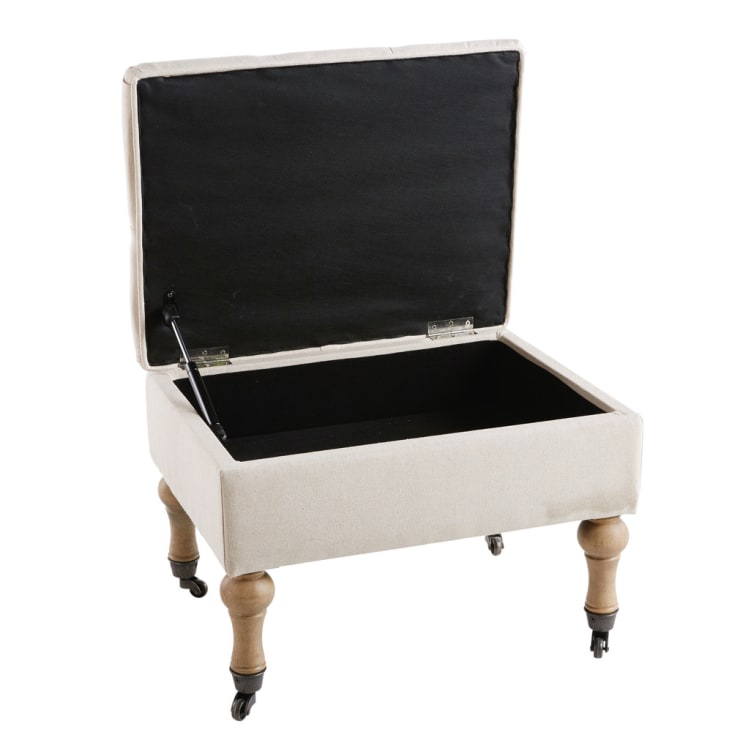 Maisons Du Monde Aristide - Puf-baúl Capitoné Con Ruedas De Lino Y Algodón Color Crudo