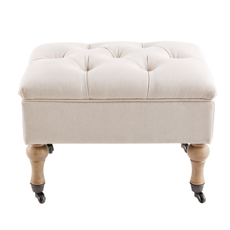 Maisons du Monde Aristide - Puf-baúl capitoné con ruedas de lino y algodón color crudo