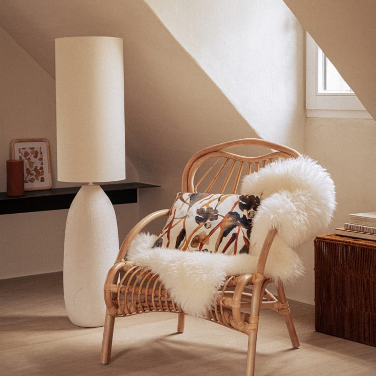 Maisons Du Monde Armande - Lámpara De Pie De Cerámica Con Pantalla Blanca Alt. 122 Cm