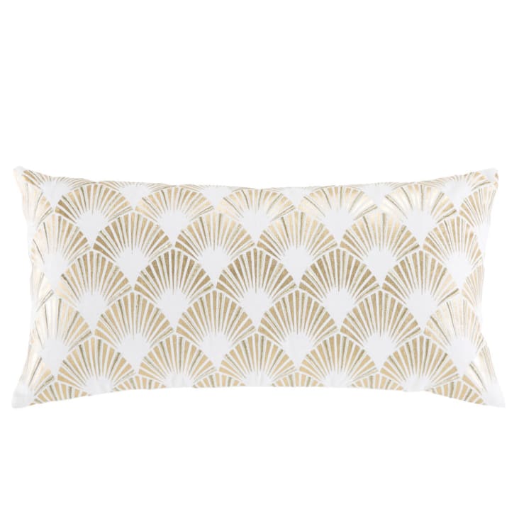 Maisons du Monde ART DECO - Cojín de algodón con motivos decorativos dorados bordados y estampados 30x60