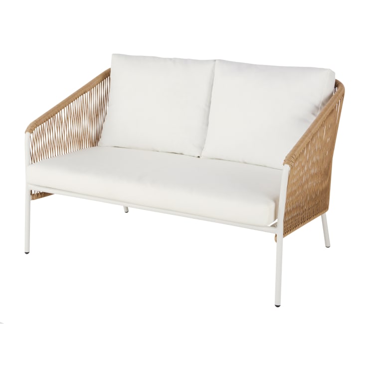 Maisons Du Monde Arun - Sofá De Jardín De 2 Plazas De Resina Beige Y Metal Blanco