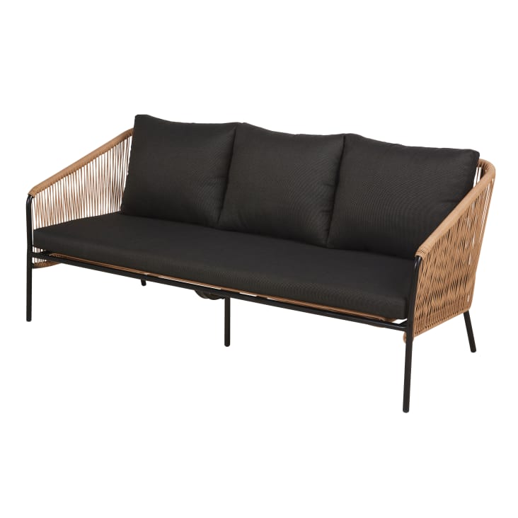 Maisons Du Monde Arun - Sofá De Jardín De 3 Plazas De Resina Reciclada Beige Y Metal Negro