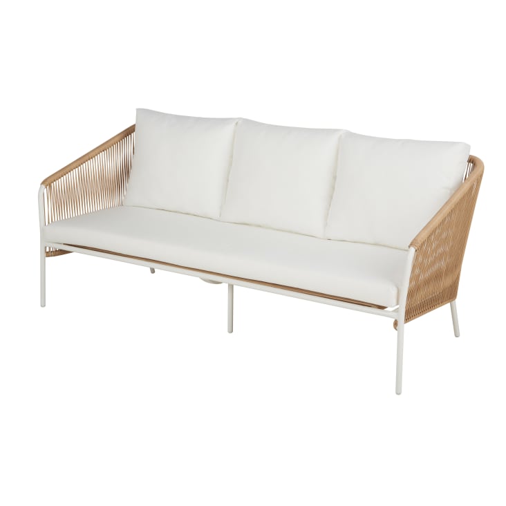 Maisons Du Monde Arun - Sofá De Jardín De 3 Plazas De Resina Reciclada Beige Y Metal Blanco