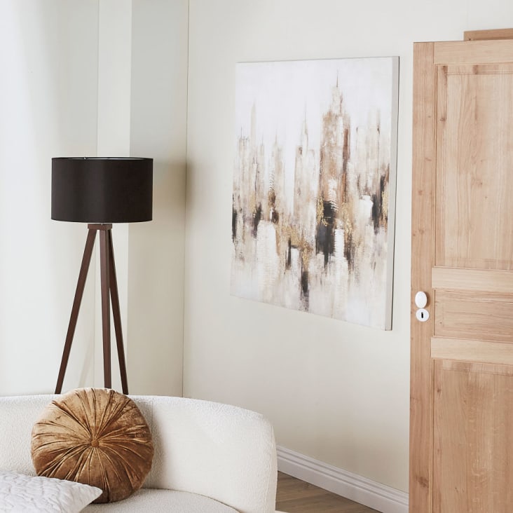 Maisons Du Monde ASTER - Lienzo Pintado En Beige Marrón Dorado Y Negro 120 X 120