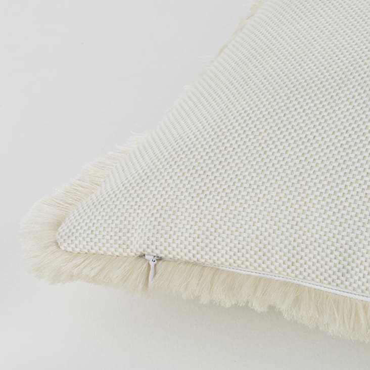 Maisons Du Monde ASTREE - Cojín De Exterior De Poliéster Reciclado Color Crudo Con Flecos 45 X 45