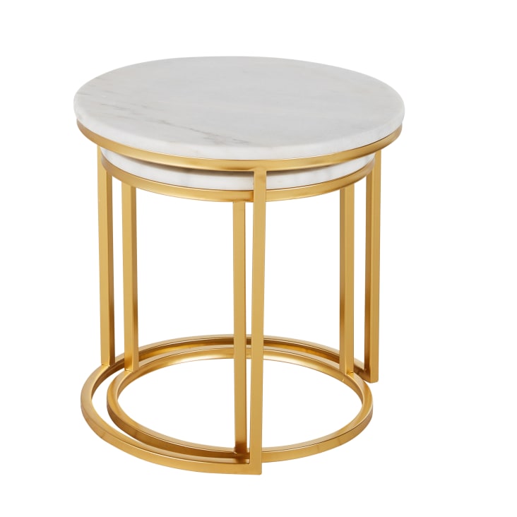 Maisons Du Monde Astrid - Set De 2 Mesas Auxiliares De Mármol Blanco Y Dorado