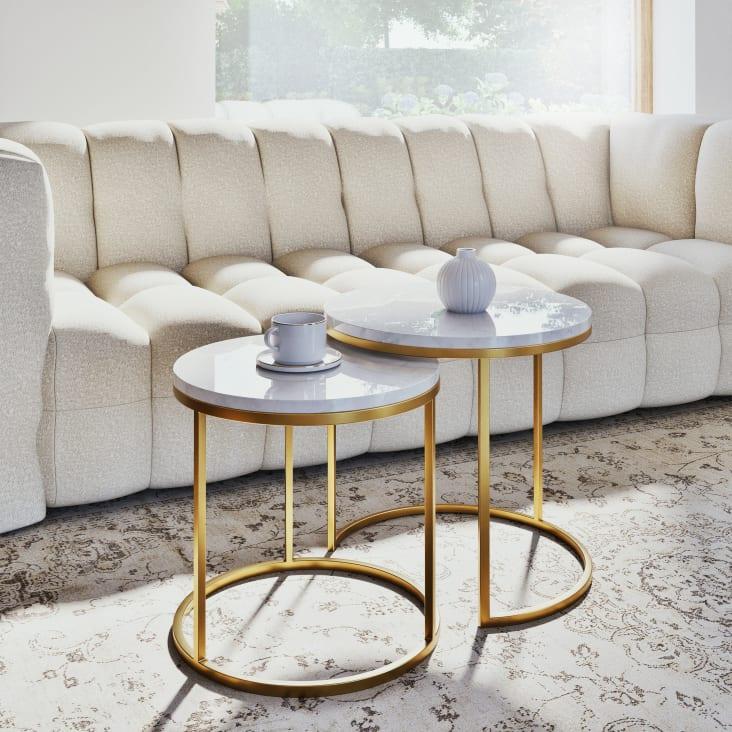 Maisons Du Monde Astrid - Set De 2 Mesas Auxiliares De Mármol Blanco Y Dorado