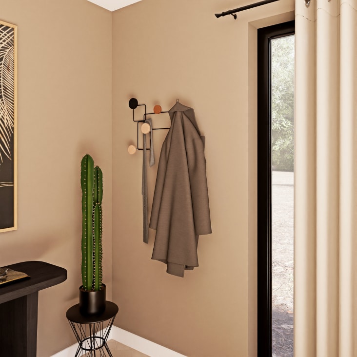 Maisons Du Monde ATELIER - Perchero Con 5 Ganchos De Metal Negro Y Madera De Pino