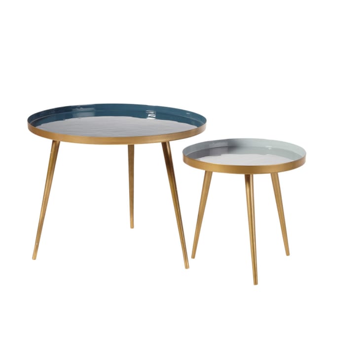 Maisons Du Monde Avril - Mesas Apilables De Metal Azul Y Dorado