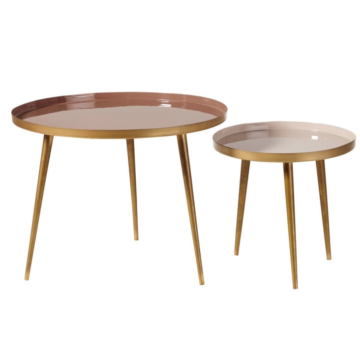 Maisons Du Monde Avril - Mesas Apilables De Metal Beige Rosado Y Dorado