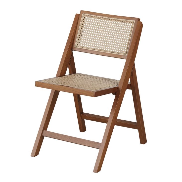 Maisons du Monde Ayame - Silla plegable de madera de haya y rejilla de mimbre