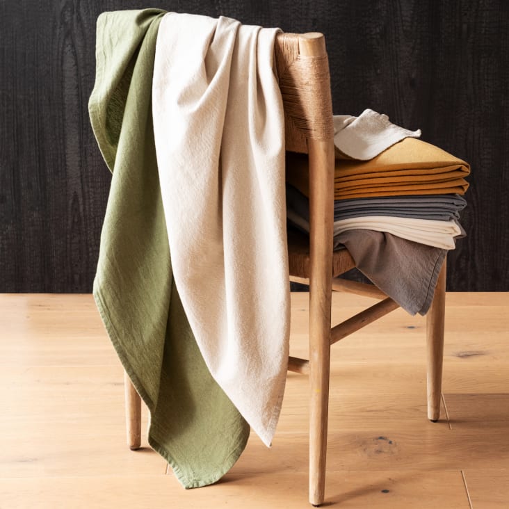 Maisons Du Monde AZILISE - Servilletas Algodón Orgánico Flecos En Blanco (x4) 42 X 42