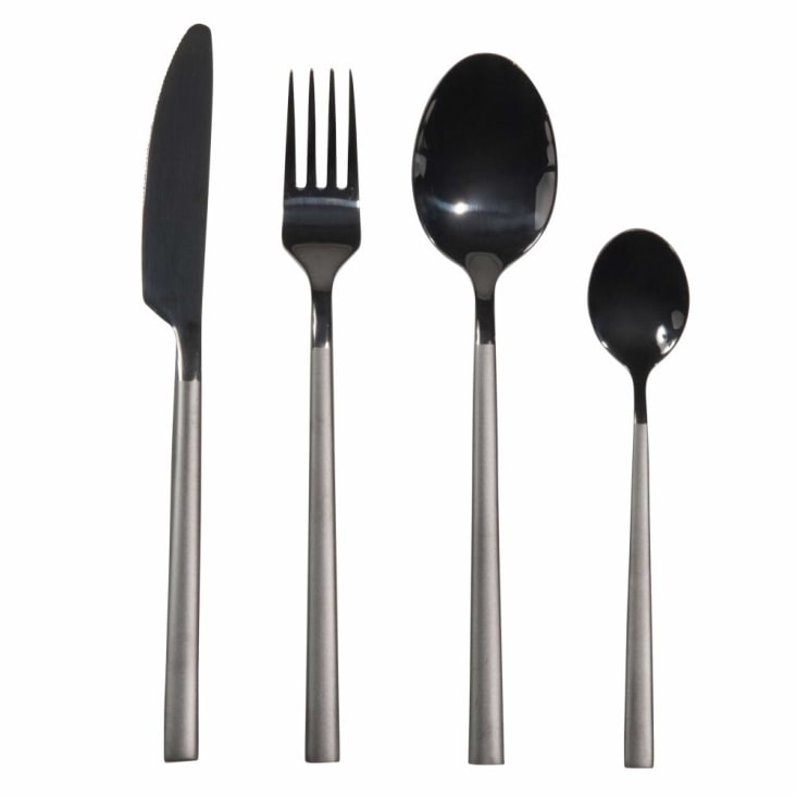 Maisons du Monde Baden - Juego de 24 cubiertos de inox. negro mate BADEN