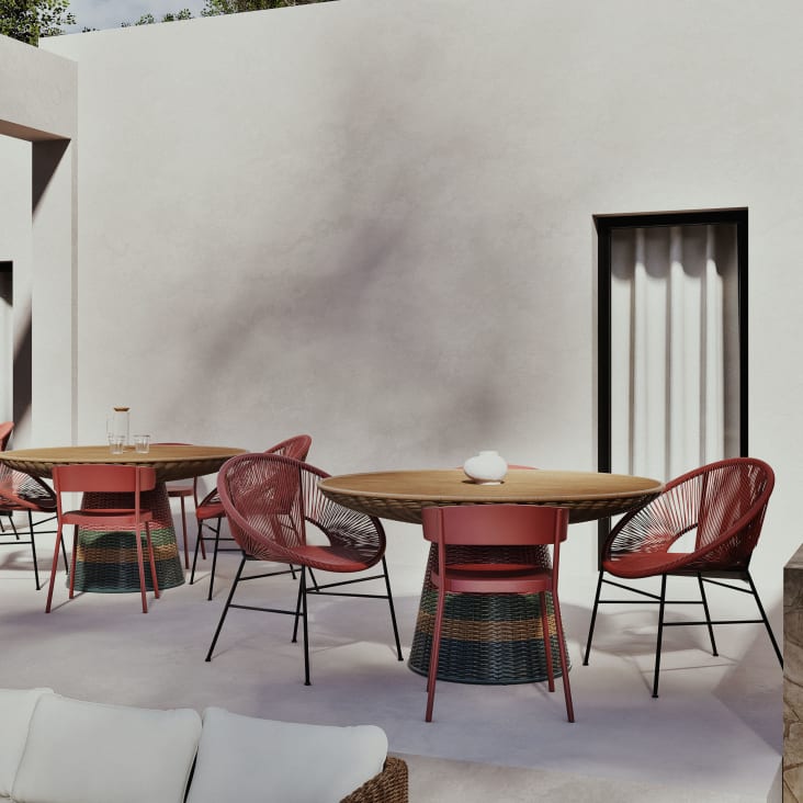 Maisons Du Monde Bagoa - Mesa De Jardín Redonda De Madera De Teca Y Resina Reciclada Tejida Multicolor Para 8 Personas D140