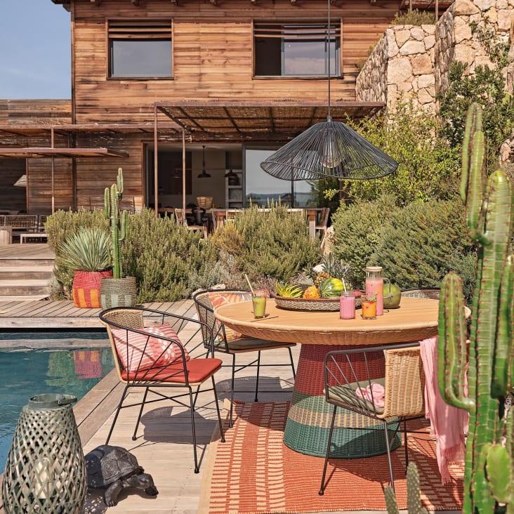 Maisons Du Monde Bagoa - Mesa De Jardín Redonda De Madera De Teca Y Resina Reciclada Tejida Multicolor Para 8 Personas D140