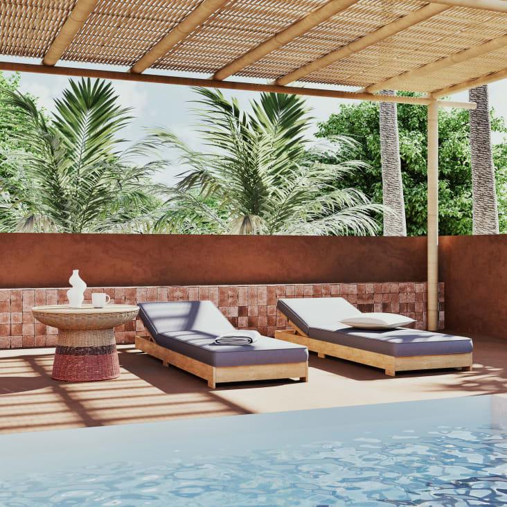 Maisons Du Monde Bagoa - Mesita De Café Redonda Para Jardín De Madera De Teca Y Resina Trenzada En Coral Y Terracota D. 70