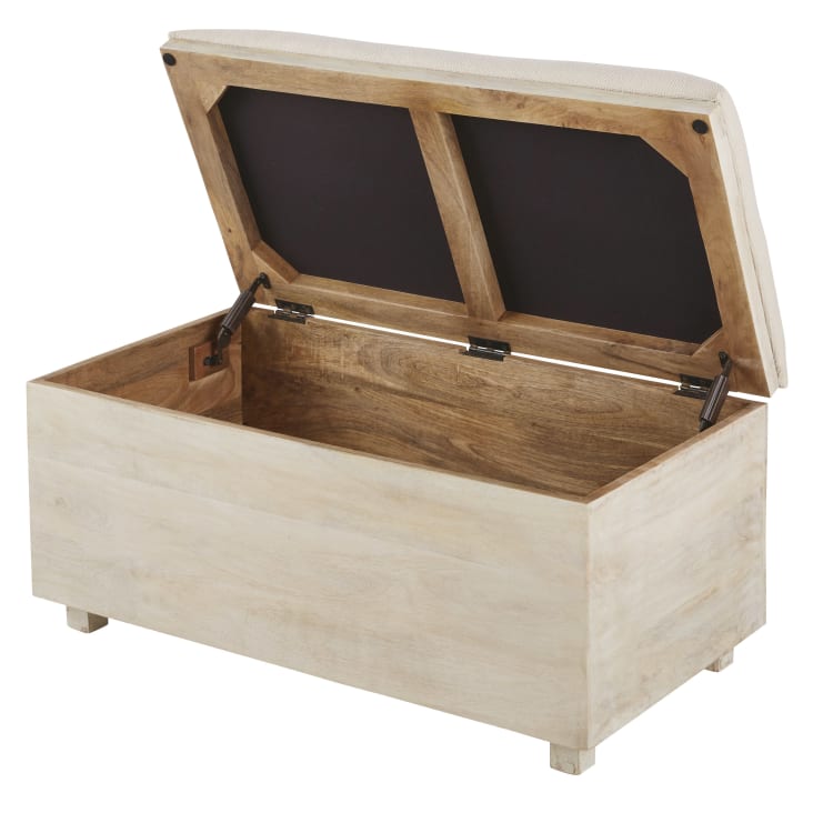 Maisons Du Monde Banco Baúl De 2 Plazas De Algodón Color Crudo Y Mango