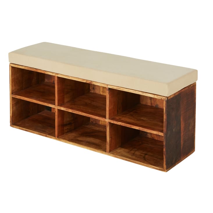 Maisons Du Monde Banco Con 6 Compartimentos De Mango Y Algodón Beige Oscuro