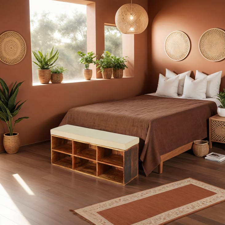 Maisons Du Monde Banco Con 6 Compartimentos De Mango Y Algodón Beige Oscuro