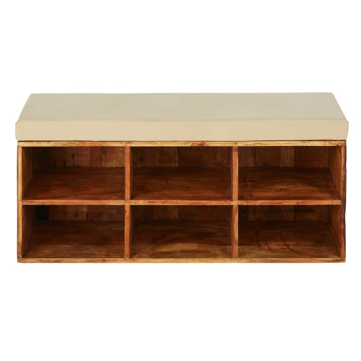 Maisons du Monde Banco con 6 compartimentos de mango y algodón beige oscuro