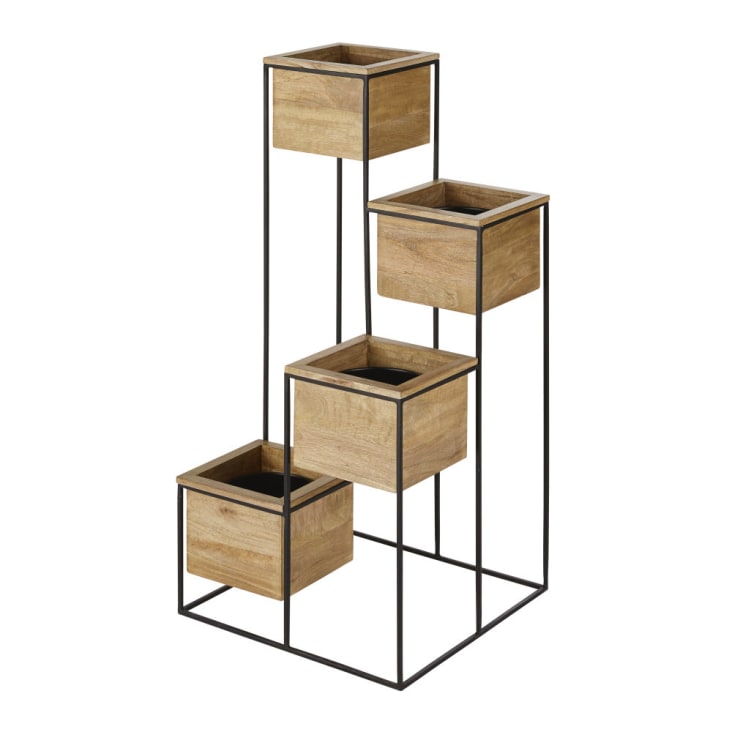 Maisons Du Monde Bandeja Para 4 Plantas De Mango Y Hierro Reciclado Negro