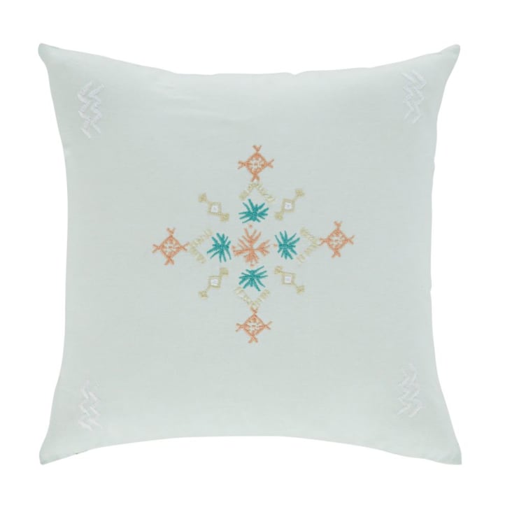 Maisons du Monde BANI - Cojín de algodón color azul claro con bordados 45 x 45