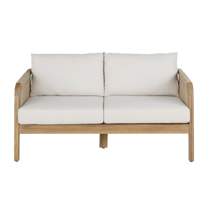 Maisons du Monde Barcares - Banqueta de jardín de madera de acacia maciza con cojines color crudo