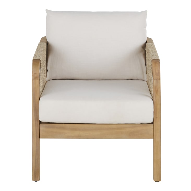 Maisons Du Monde Barcares - Sillón De Jardín De Madera De Acacia Maciza Con Cojines Color Crudo