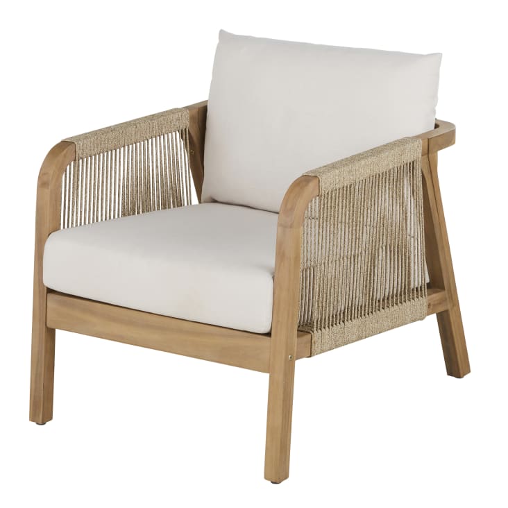 Maisons du Monde Barcares - Sillón de jardín de madera de acacia maciza con cojines color crudo