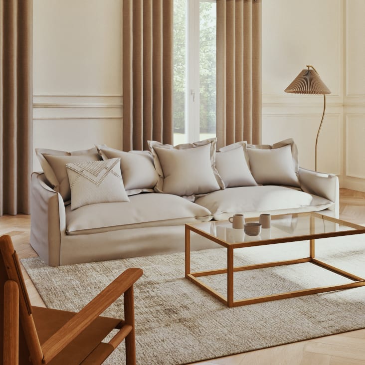 Maisons Du Monde Barcelone - Sofá De 4/5 Plazas Efecto Lino Arrugado Blanco