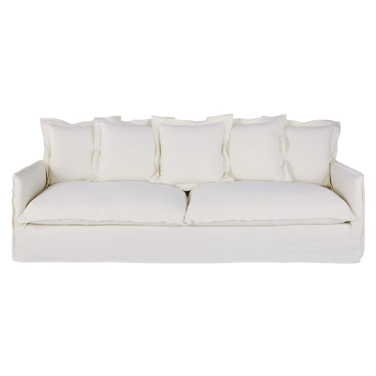 Maisons du Monde Barcelone - Sofá de 4/5 plazas efecto lino arrugado blanco