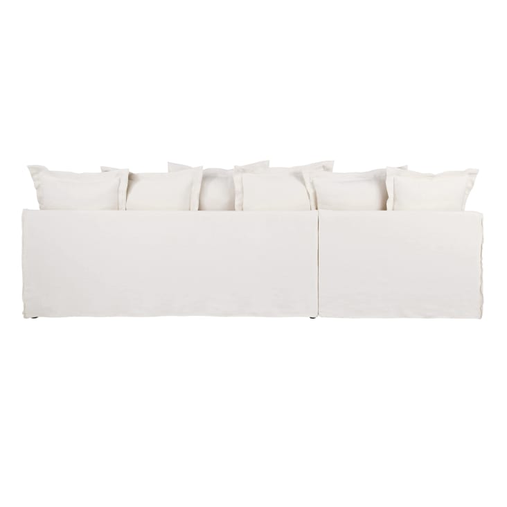 Maisons Du Monde Barcelone - Sofá Esquinero Izquierdo Convertible De 4/5 Plazas Efecto Lino Arrugado Blanco Colchón De 6 Cm