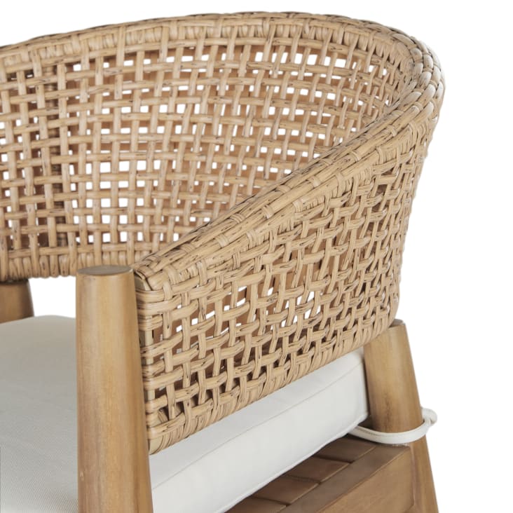 Maisons Du Monde Bari Business - Sillón De Bar De Jardín Profesional De Madera De Acacia Cuerda Beige Y Cojines En Crudo