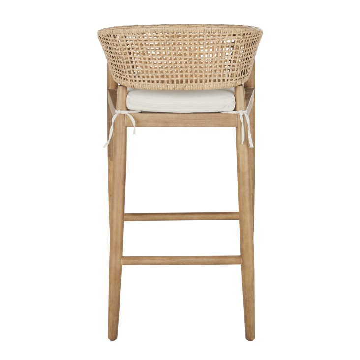 Maisons Du Monde Bari Business - Sillón De Bar De Jardín Profesional De Madera De Acacia Cuerda Beige Y Cojines En Crudo