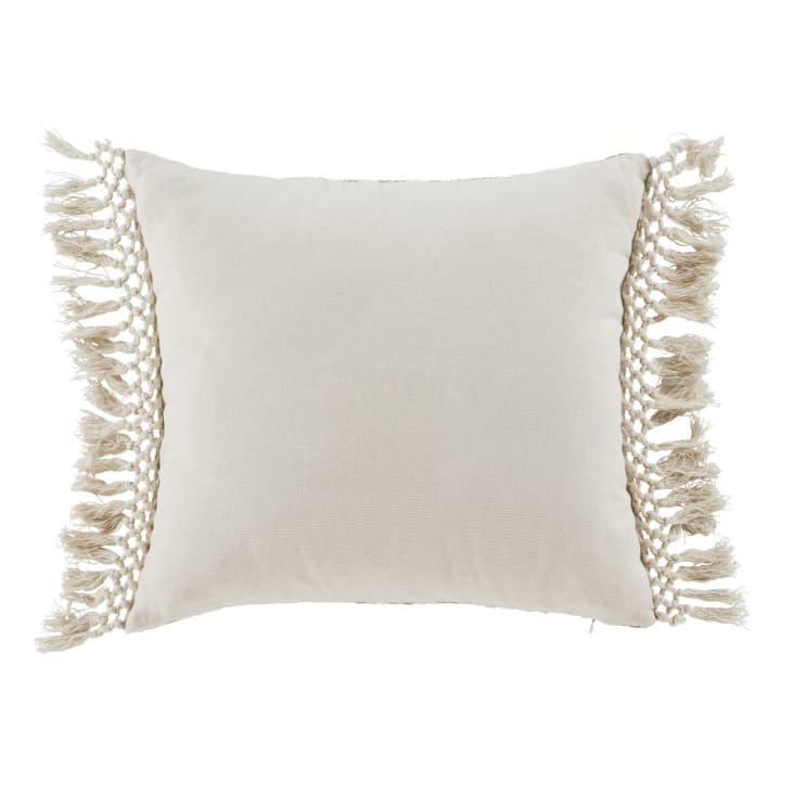 Maisons Du Monde BARICCI - Cojín De Algodón Reciclado En Crudo Y Verde Caqui Con Acabado De Macramé 45x45