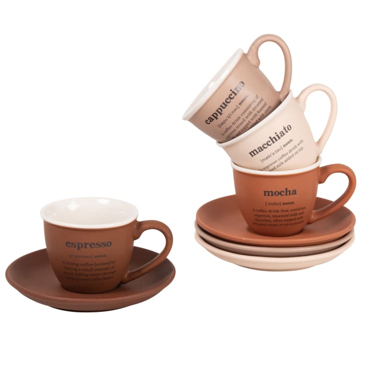 Maisons Du Monde Barista - Set De 4 Tazas Y Platillos De Porcelana Y Soporte De Metal Negro