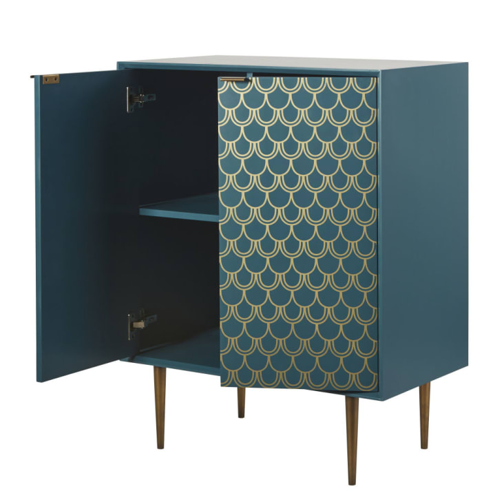 Maisons Du Monde Barracuda - Aparador Con 2 Puertas Azul Turquesa Con Motivos Gráficos Dorados