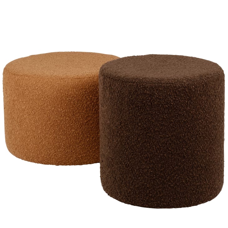 Maisons Du Monde Basile - Puf Redondo De Tela Rizada Marrón Claro Y Oscuro