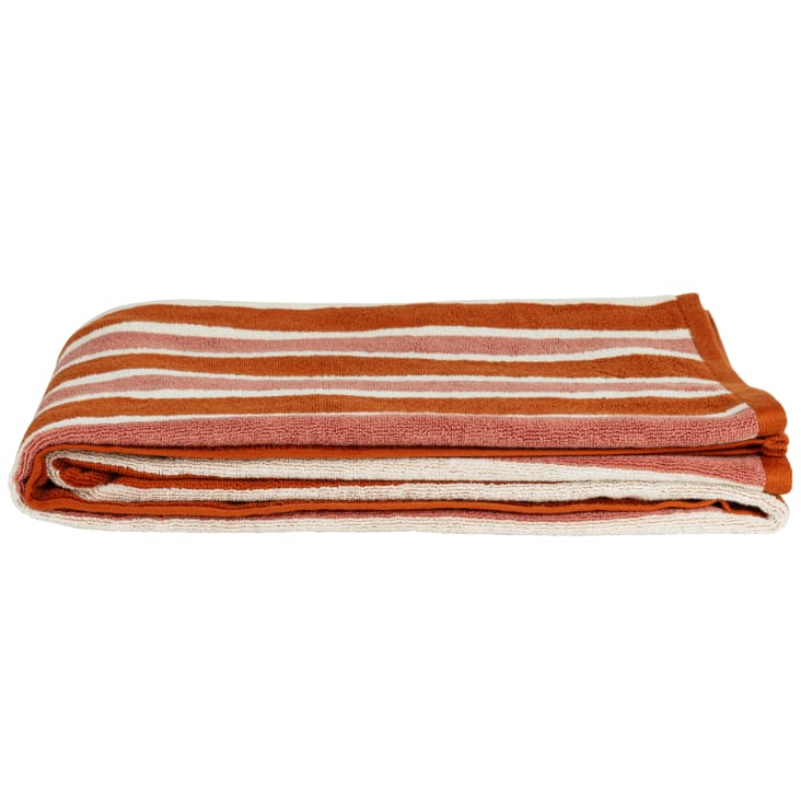 Maisons Du Monde Baya - Toalla De Playa De Algodón De Rayas Terracota Rosa Y Crudo 90x180 Cm