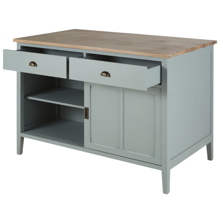 Maisons Du Monde Beaumont - Isla Central De Cocina Con 2 Puertas Y 2 Cajones En Verde Y Gris