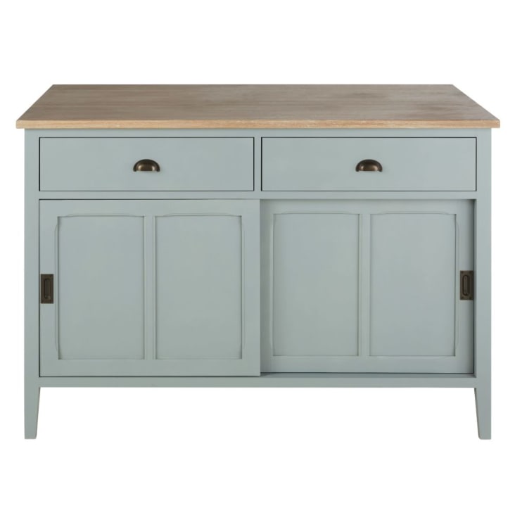 Maisons du Monde Beaumont - Isla central de cocina con 2 puertas y 2 cajones en verde y gris