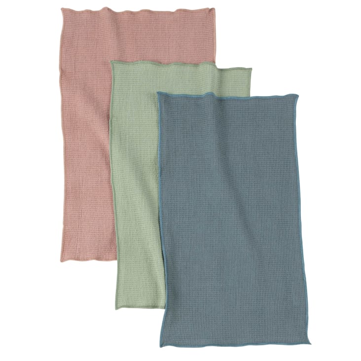 Maisons Du Monde Bedoin - Set De 3 Paños De Cocina De Algodón Azul Rosa Y Verde 30x50 Cm