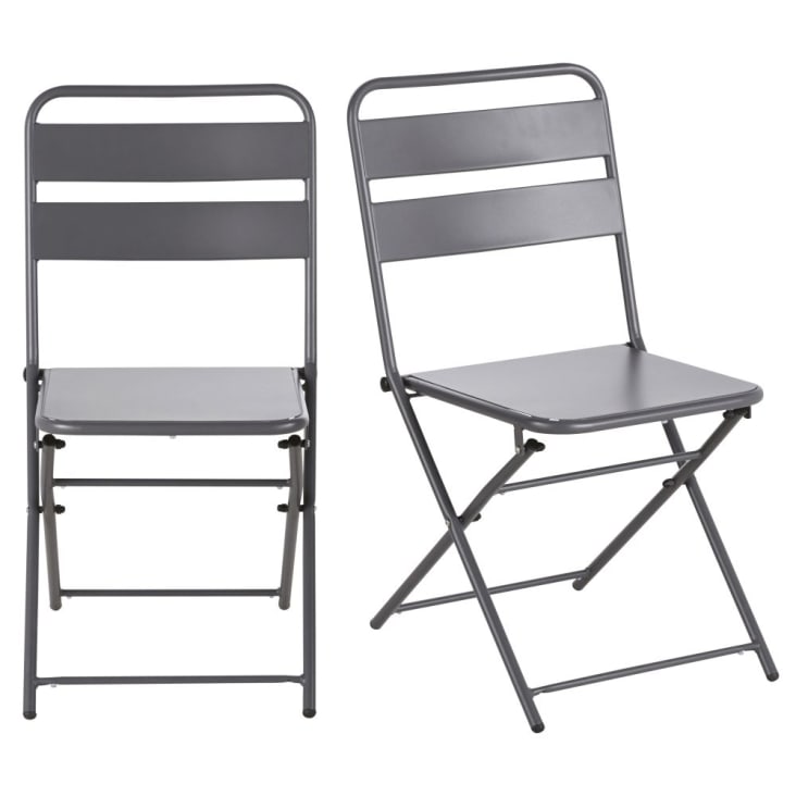 Maisons du Monde Belleville - Silla de jardín plegable de metal gris antracita (x2)