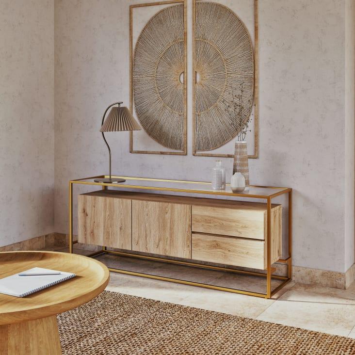 Maisons Du Monde Berenice - Lámpara De Mesa De Metal Dorado Y Pantalla Cónica Beige