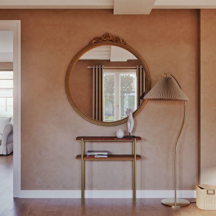 Maisons Du Monde Berenice - Lámpara De Pie De Metal Dorado Y Pantalla Cónica De Tela Plisada