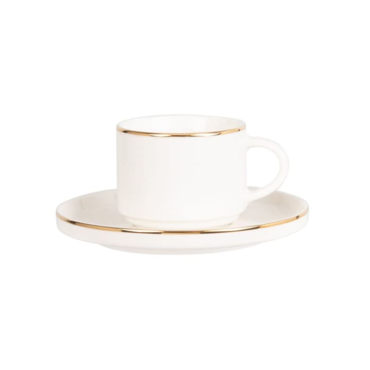 Maisons Du Monde BERENICE - Lote De 2 - Taza De Café Y Platillo De Porcelana Blanca Y Dorada