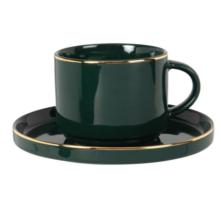 Maisons du Monde BERENICE - Lote de 2 - Taza de té de porcelana verde y dorada